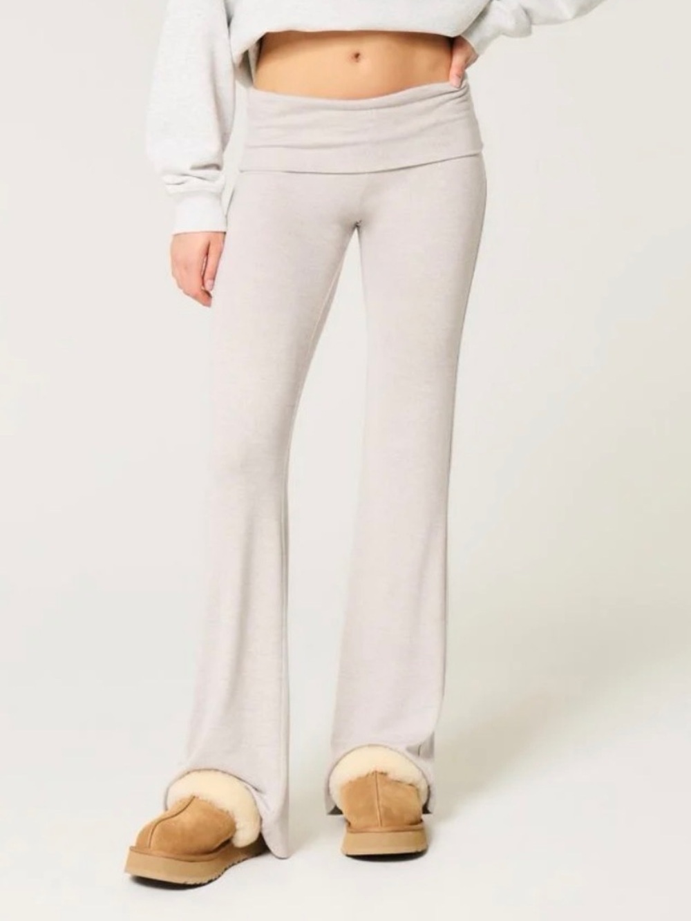 Hollister Light Gray and Blush Fold-Over Waist Lounge Pants